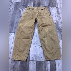 Pilcro Anthropologie Barrel Jeans Pants Bleached Distressed Khaki Tan 25P